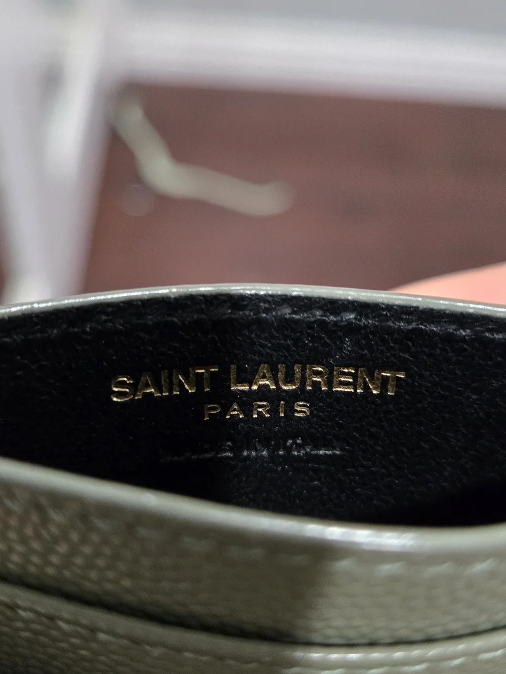 Saint Laurent Olive Green Quilted Card Holder with Gold YSL Logo - Picture 5 of 5